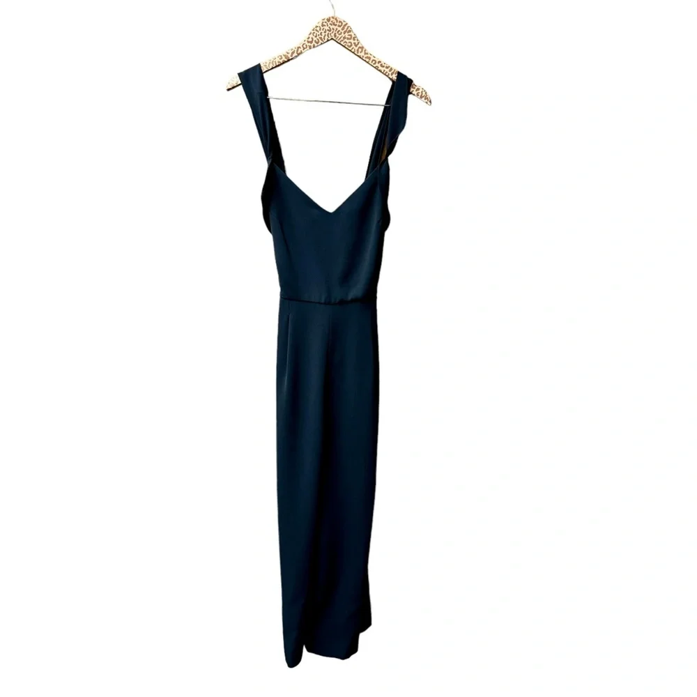 Reiss Amika Crepe Wide Leg Ruffle Sleeveless Cutout Jumpsuit Navy Blue 10